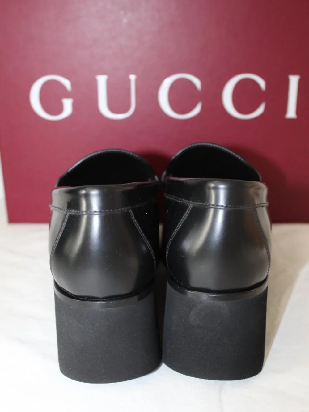 NWB Gucci GG Millennial Ribot Wedge Loafers Platform Black Leather 39.5 816326 - Picture 4 of 7
